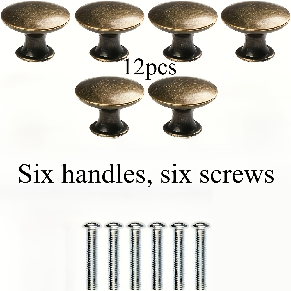 TEMU 12pcs Set (6pcs Handles And 6pcs Screws) Copper-colored Knobs, Copper-colored Alloy Cabinet Knobs - .0cm Alloy Single-hole Handles, Suitable For