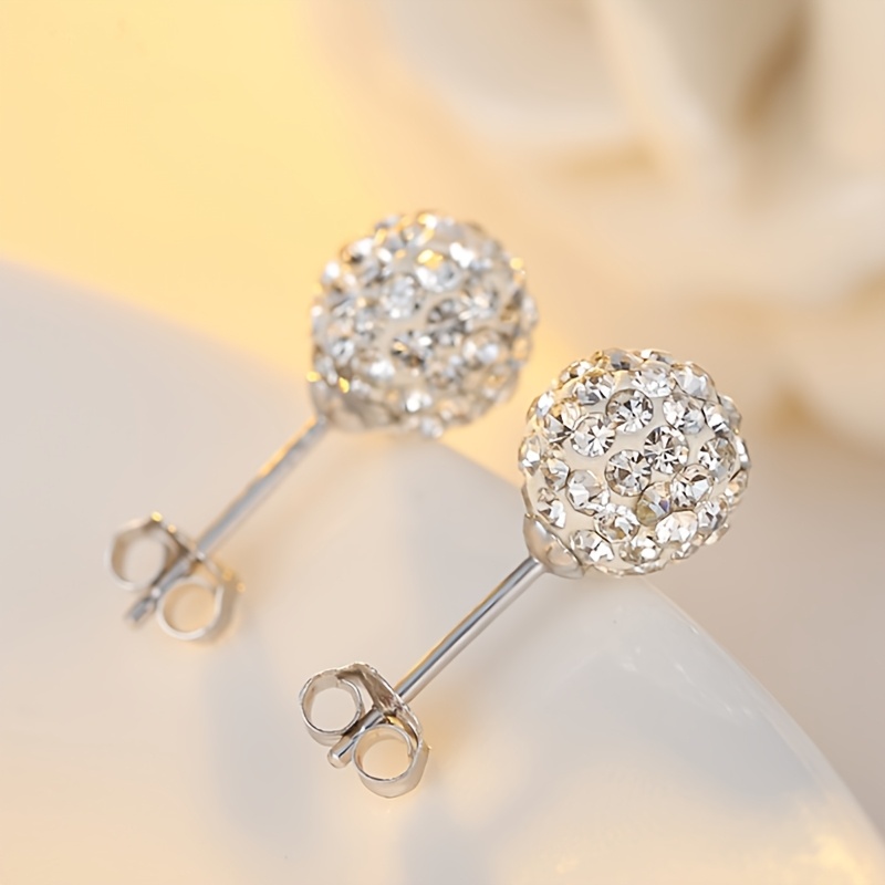Women's 8mm Rhinestone Earrings Silver Bride Wedding Accessories