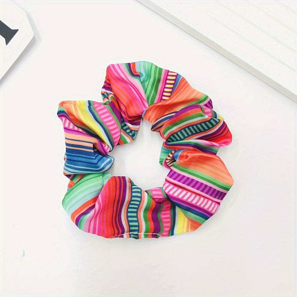 1pc Mexican Rainbow Striped Fabric Hair Tie, Elastic Hair Band Women's Ponytail Holder