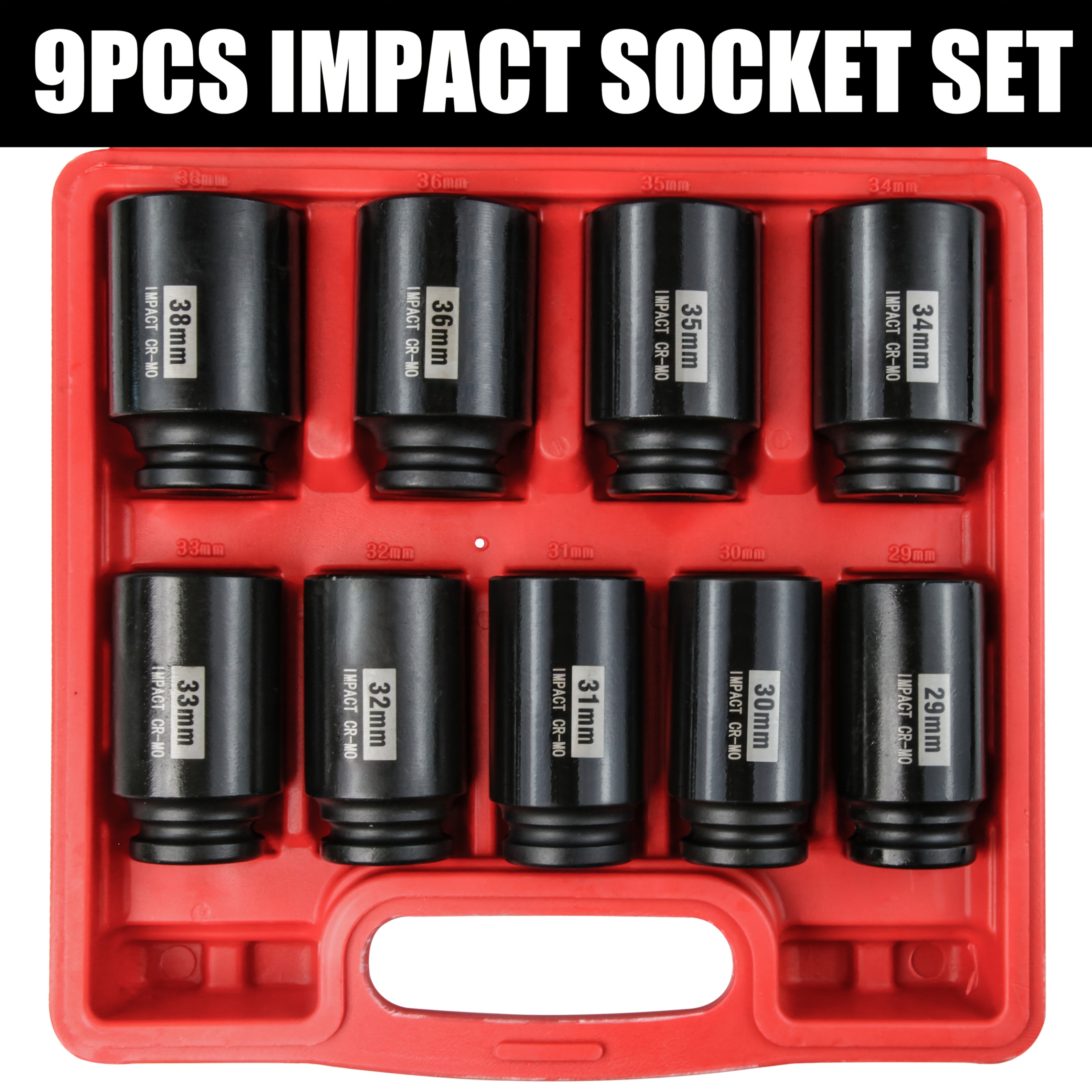 TEMU Seketman 9pcs Impact Axle Nut Socket Set, 1/2" Inch Drive Deep Socket Set, Metrci Size, 29mm-38mm, Made By Cr-mo With Black Phosphate Finishing,