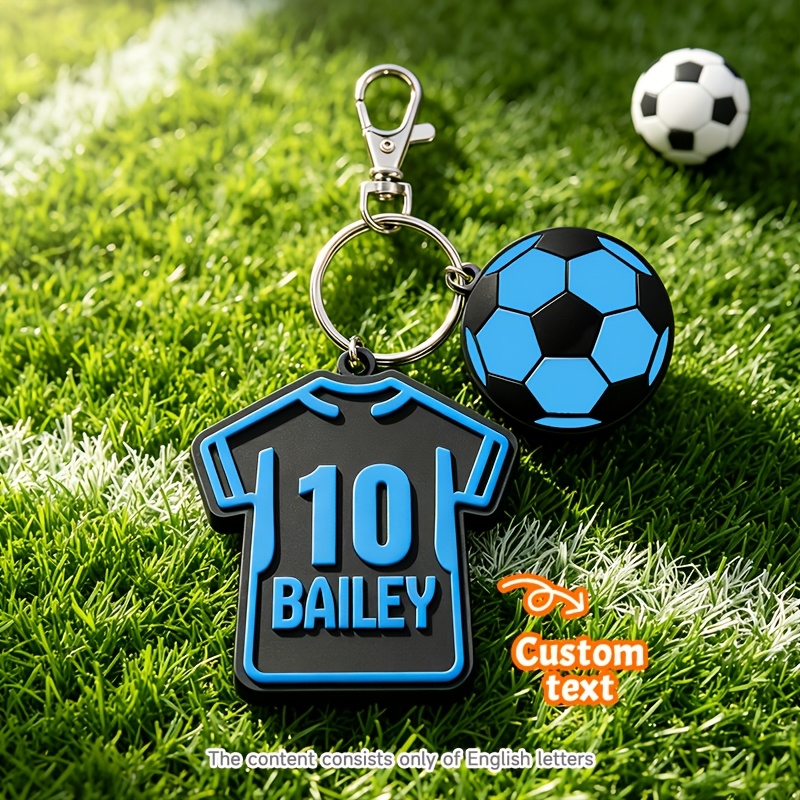 TEMU ["Personalizzabile"] 1pc Portachiavi personalizzabile con e numero del , maglietta da calcio stampata in 3D e ciondolo combinato calcio e
