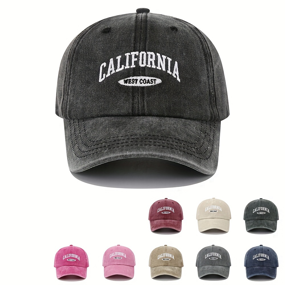 

Unisex California West Coast Embroidered Baseball Cap, Distressed Vintage Look Peaked Hat, Lightweight Dad Hat, Sun Protection Sports Cap