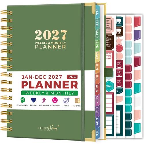 2027 planner calendar jan 2027 dec 2027 hardcover weekly and monthly planner with ruler and stickers inner pocket 6 5 x 8 4 spiral management and goal tracking