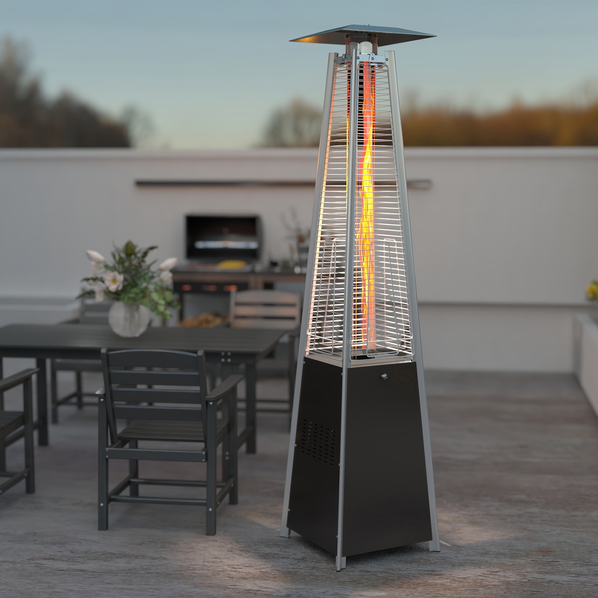 fire sense umbrella halogen patio heater 60404 SUNHEAT Portable Propane with Drink Table, Golden Hammered Perfect for outdoor entertaining Fire Sense 61130 Patio Heater