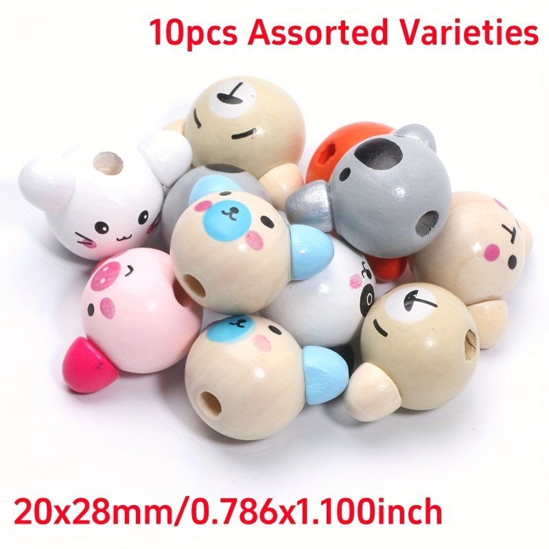 Random 10pcs Cute Animal Heads 20x28mm Ear Wooden Beads For Necklace Pendant Decor