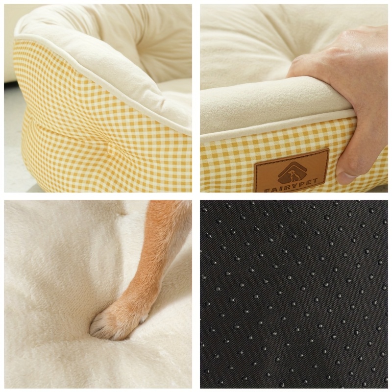 round grid dog bed durable polyester pet bed with plush polypropylene fill easy   washable   cozy sleeping pad for small medium large dogs mixed colors dog bed pet furniture     Product details 7
