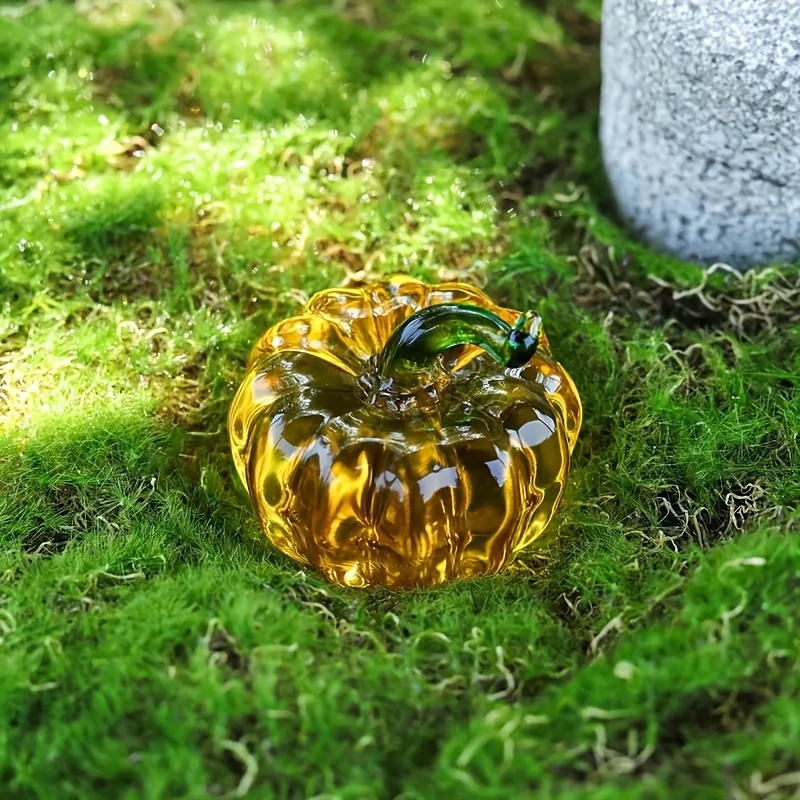 

1pc, Handcrafted Glass Pumpkin Figurine, Yellow Artwork, Luxurious Home & Office Decor, Ideal For Christmas, Halloween, Birthday Gifts