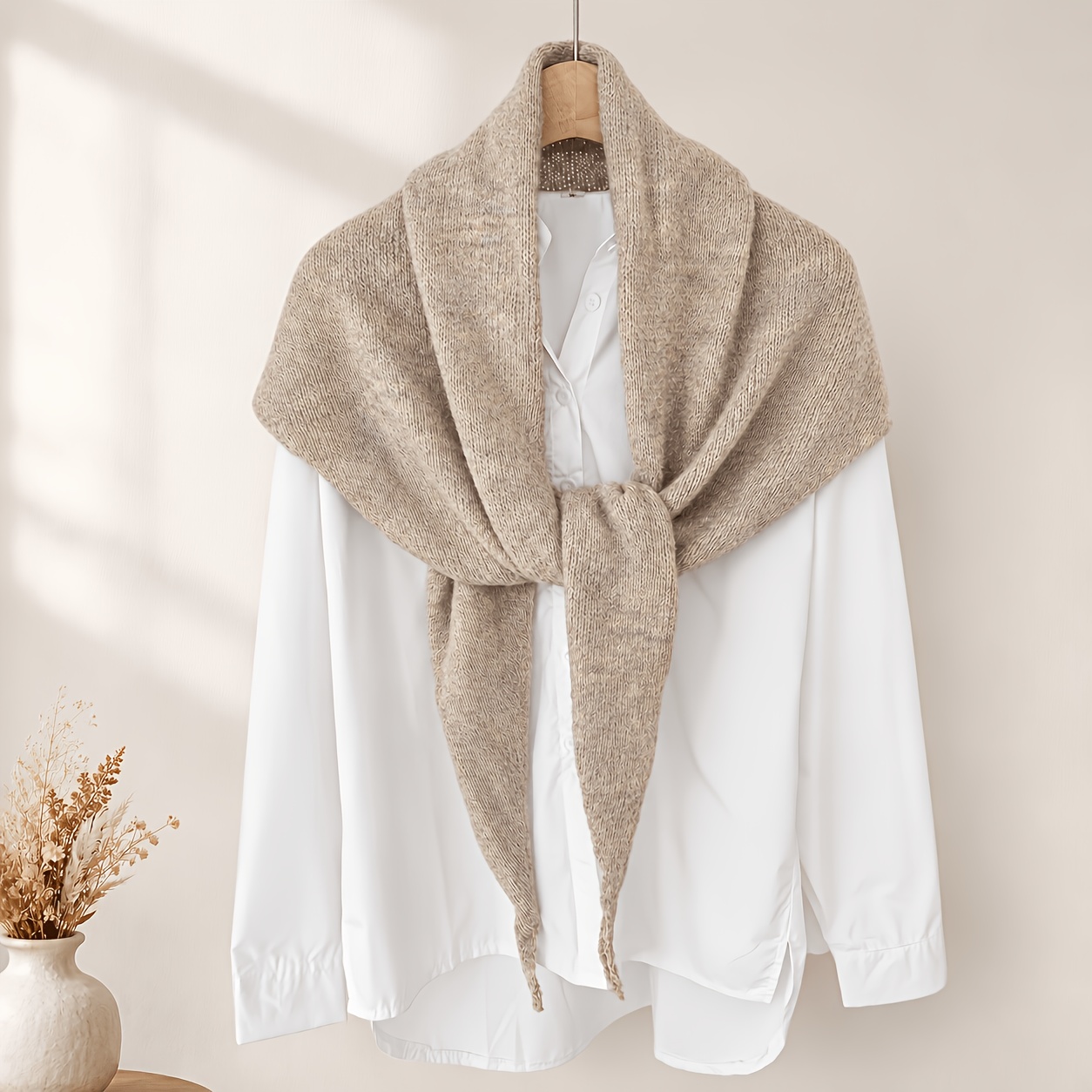 TEMU Women's Wool Scarf, Autumn Solid Color Shawl, Warm Soft All-match Neck Warmer, Outerwear, Travel Commute Gift