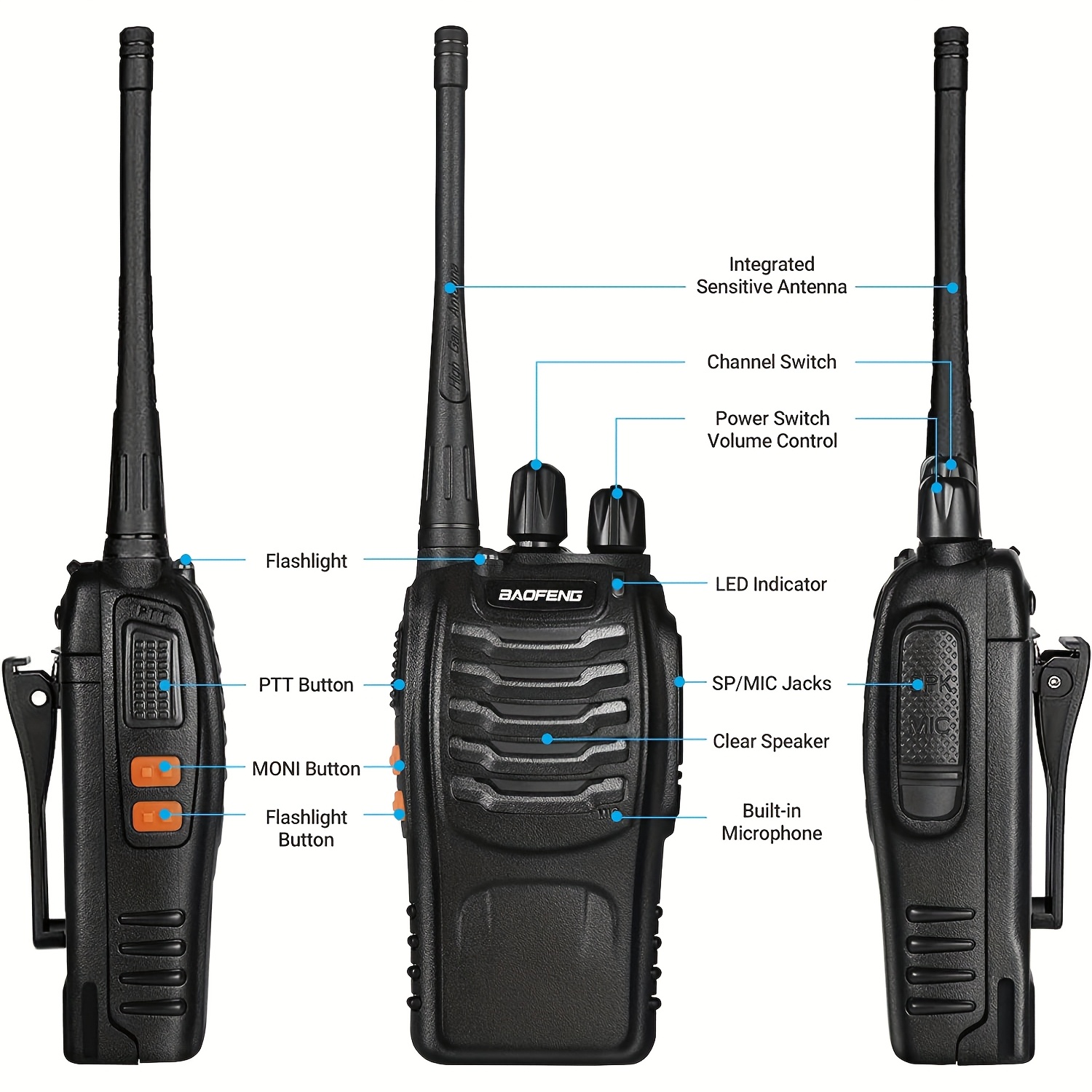 4 парчиња лесни за употреба двонасочни радиоапарати, uhf 400-480mhz високомоќни рачни - преносливи, рачни радиоапарати за на отворено Детали за производот 0