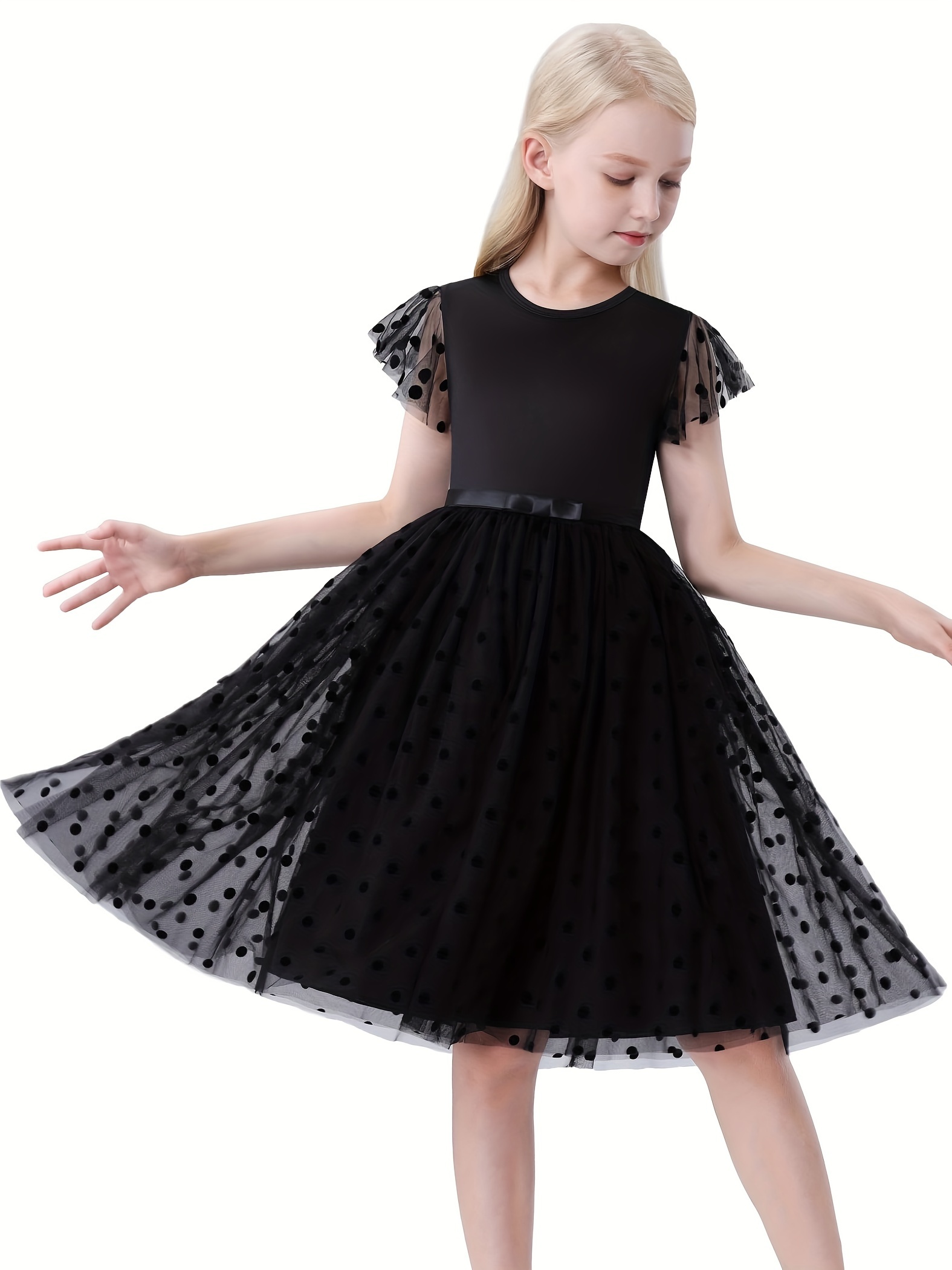 Pleiades 2024 Girls Size 5 Black Dot Tulle Dress, VGUC!