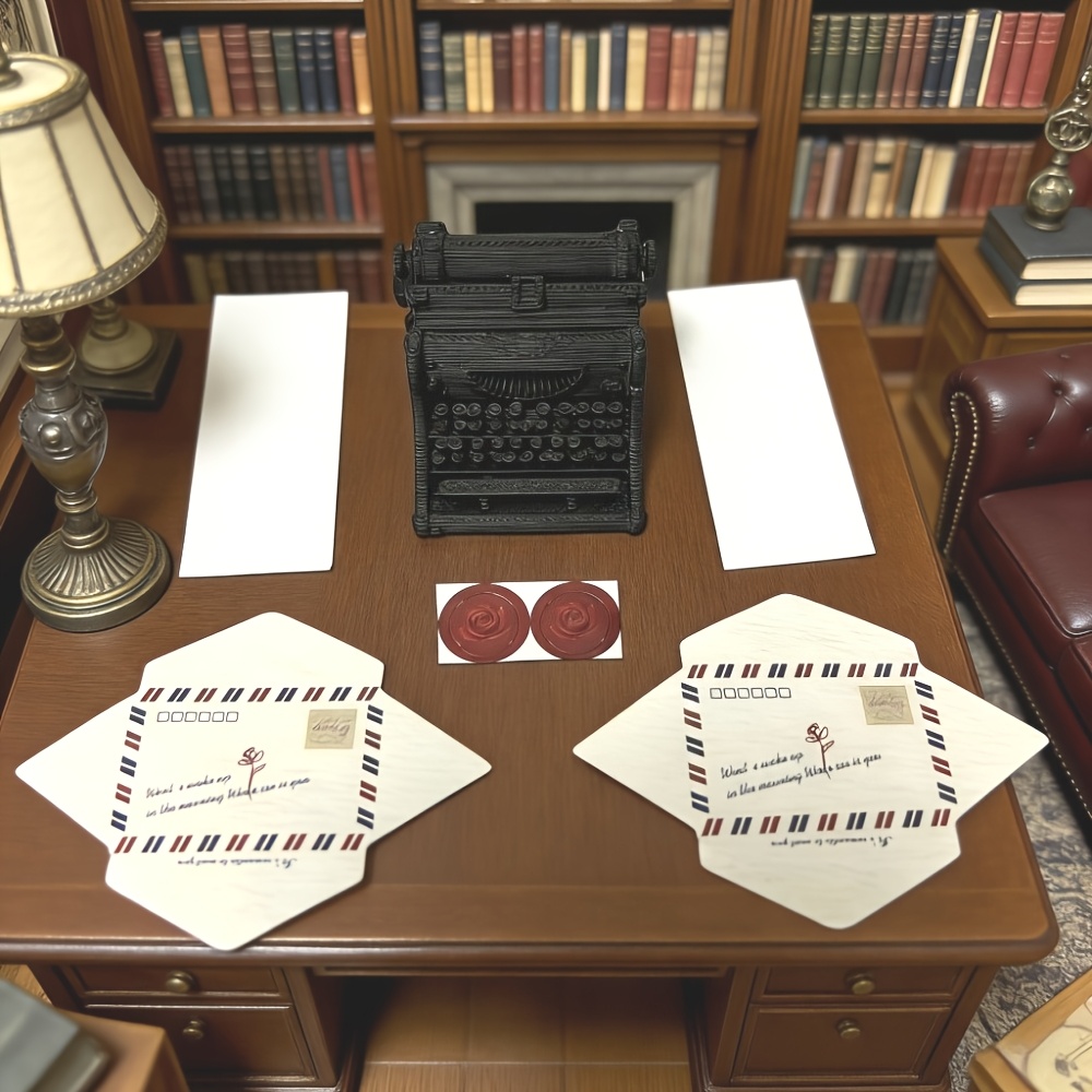 Image of Miniature Vintage Typewriter Model And Envelope Letter Paper Set 1:12 Doll House Mini Study Decoration Additions