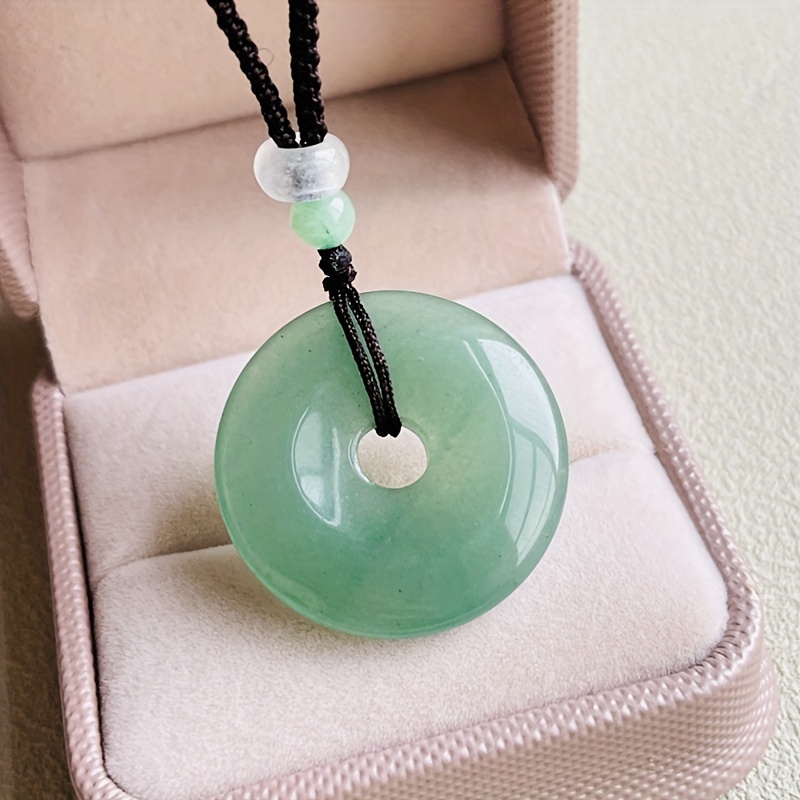 

1pc Green Natural Jade Peace Buckle Pendant, Round Pendant Necklace For Men