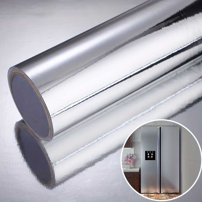 

1roll Self-adhesive Wallpaper In Metallic Silver Color Resembling Stainless Steel, With A Shiny Surface, Waterproof And Reflective, Perfect For Renovating Walls And Home Decoration.