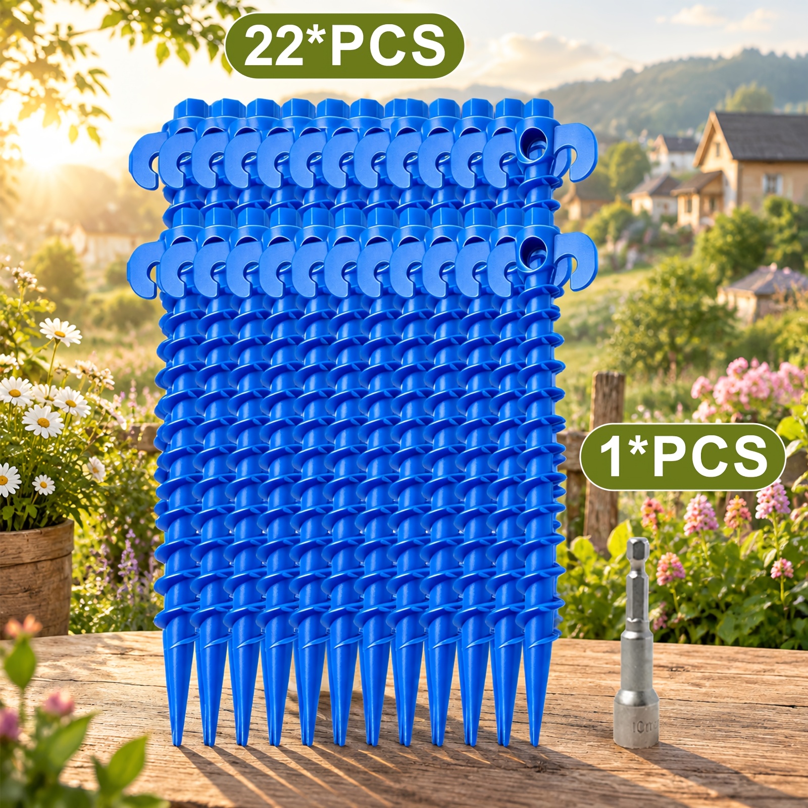 TEMU 23pcs Outdoor Heavy-duty Spiral Tent Nail Set, Including Heavy-duty Spiral Tent Nails And Sleeves. Suitable For Various Terrains Such As ,