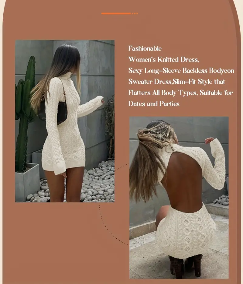 Valentine'S Day * Fashion New Backless Dress, Solid Color, Warm * Long Sleeve Sweater, Women'S * Sweater Dress Valentine'S Day * Fashion New Backless Dress, Solid Color, Warm * Long Sleeve Sweater, Women'S * Sweater Dress