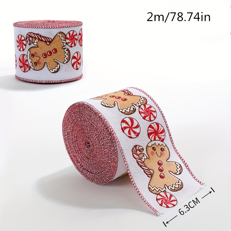 TEMU Ruban de Noël "Homme d'épices" 2M 6,3 cm, décoration de Noël transfrontalière, ruban pour sapin de Noël, nœud, ornement à suspendre