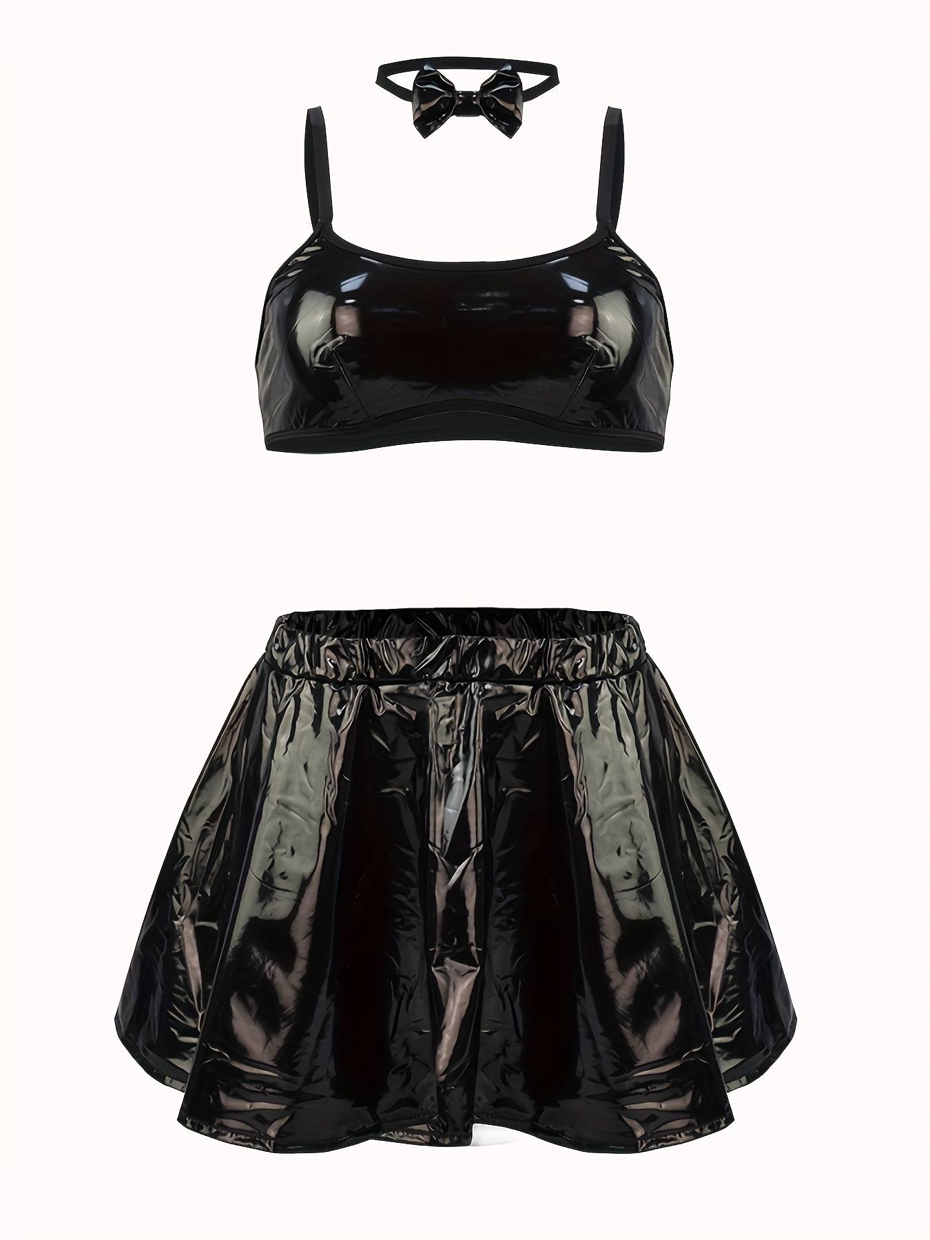 Seductive Faux Leather Lingerie Set Push Bra Skirt Women's - Temu