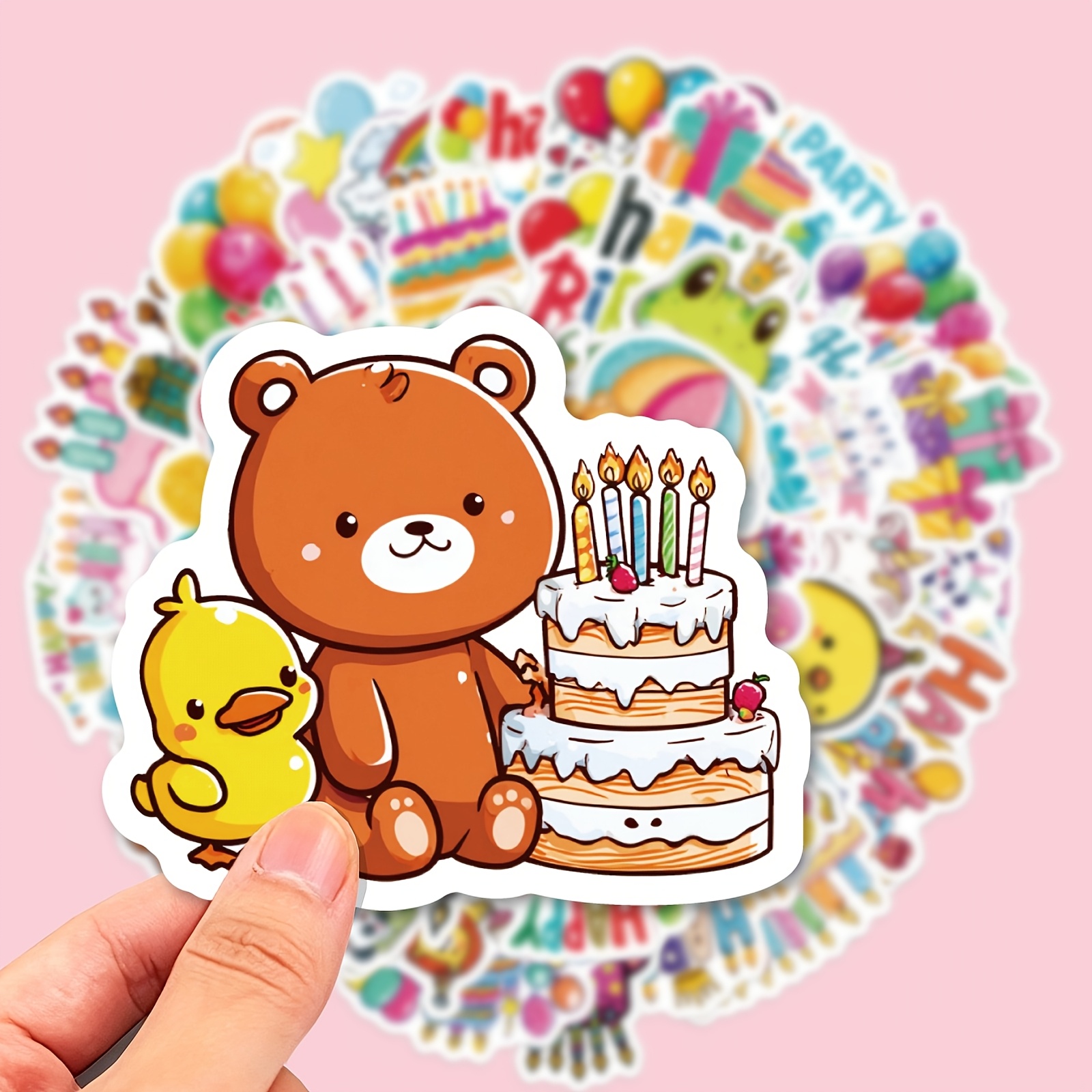 Image of 56pcs Happy Birthday Themed Cute Cartoon Style Stickers Pp Decorative Art Stickers For Journaling Crafting Travel Scrapbooking Party Decorating