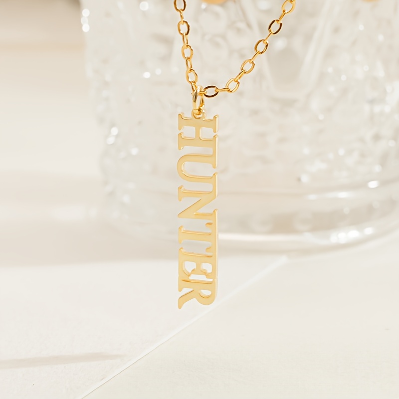 Women's Custom Vertical Name Necklace, 18K Gold Plated