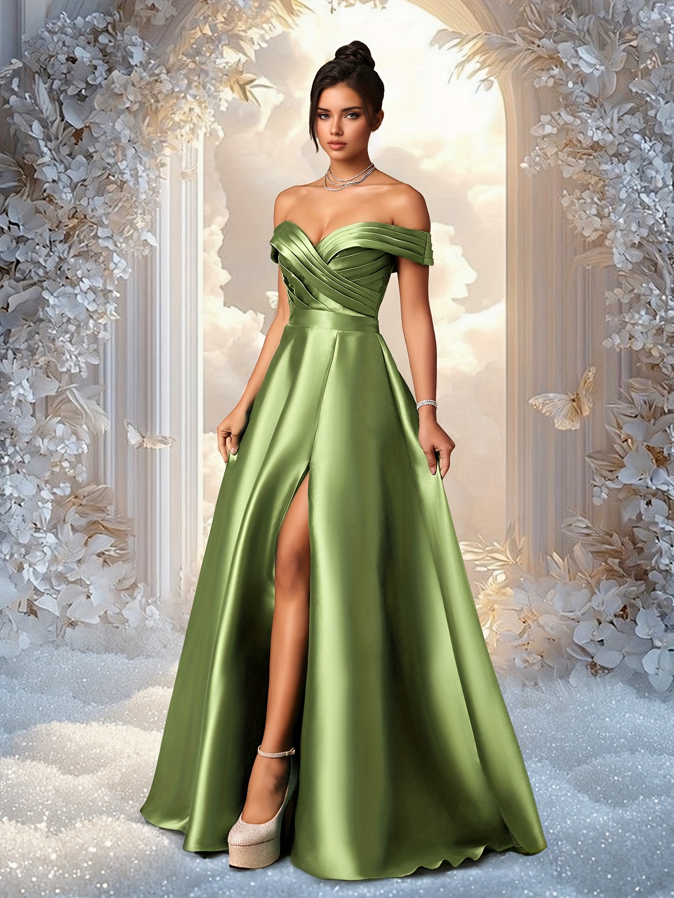 slim fit dress slacks Emerald Green Heaven V-Neck Bridesmaid Dress Elegant main image 0