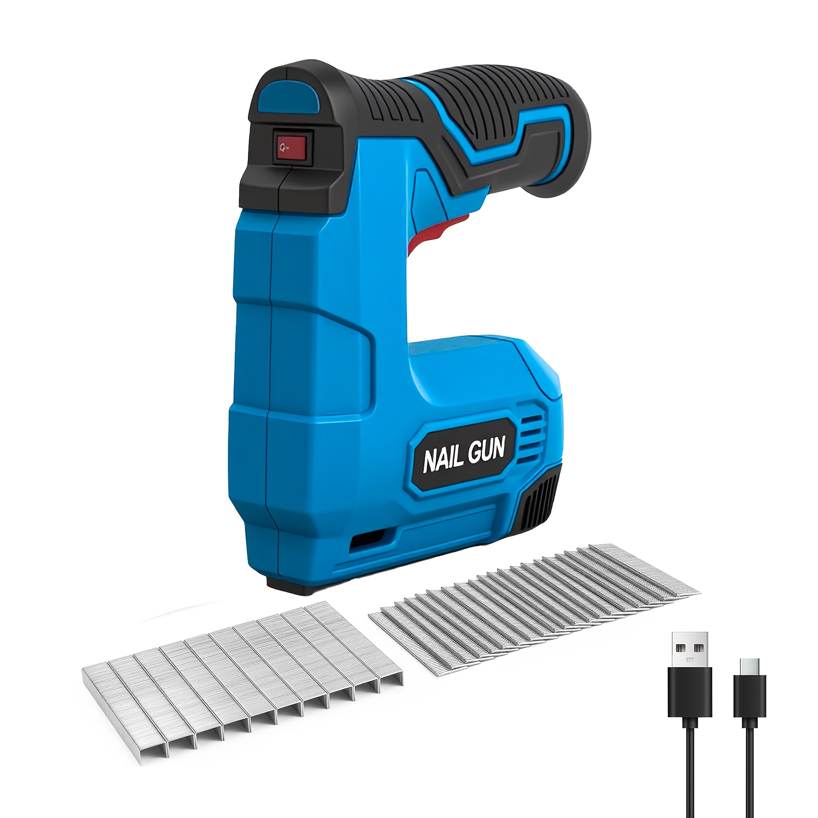 Cordless Pneumatic 100w Nail Gun Stapler Gun Usb Charging With 4v Rechargeable Lithium Battery, Includes 2000 Nails, Electric Woodworking Stapler Gun For Furniture, Home Use