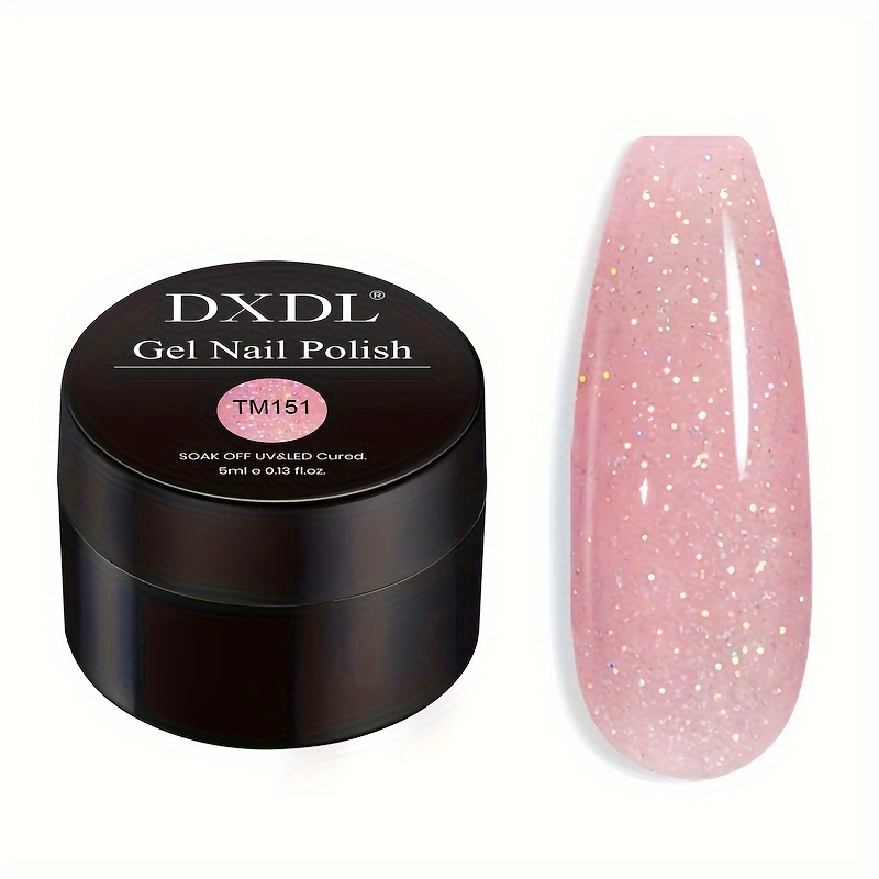 Image of Dxdl 1pc 5ml Nude Gel Polish, Nude Rainbow Glitter Gel Nail Polish, Iridescent Shimmer Gel Polish, Soak-off Sparkly Jelly Translucent Gel Polish, Pinky Color Nail Art Design Manicure