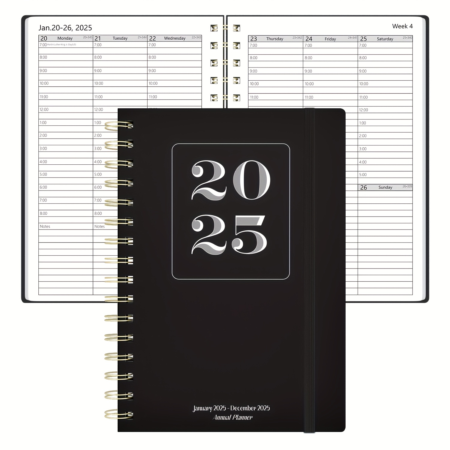 

1pc Dzhzal 2025 Planner - A5 Hardcover Appointment Book With Twin-wire Binding, English Language, Layout For , Jan-dec 2025, ,