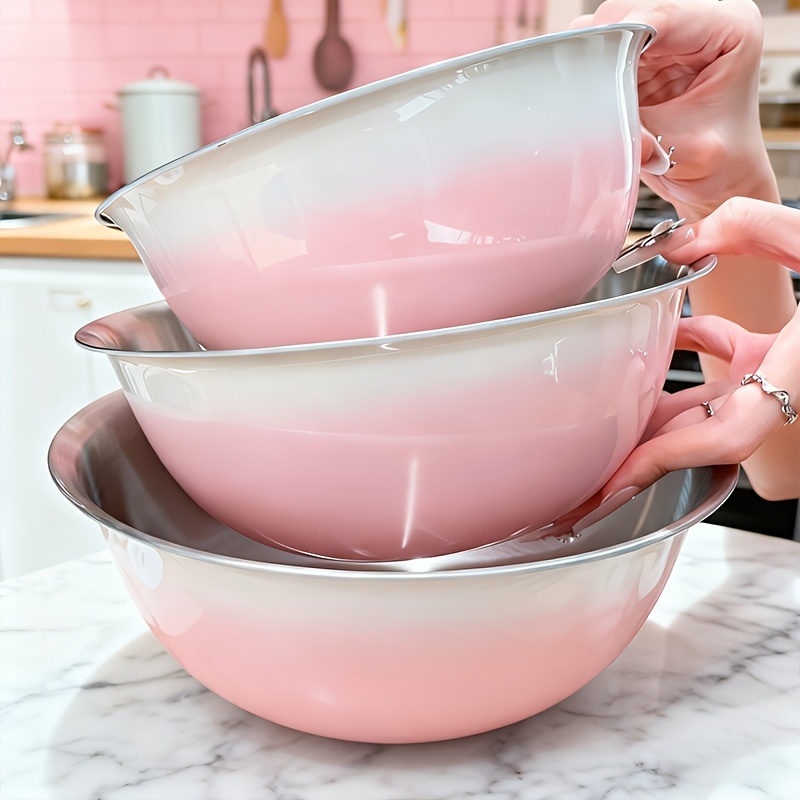 3pcs stainless steel mixing bowls gradient pink salad bowls for mixing stirring food prep nesting design   space easy to   kitchen serving bowls