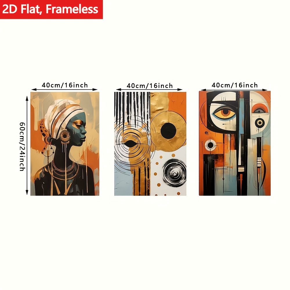 TEMU 2d Flat, 3pcs Frameless Posters, Abstract Modern African Bohemian Style Paintings, Printed Retro Canvas Wall Art Set, Art Wall Painting Gifts,