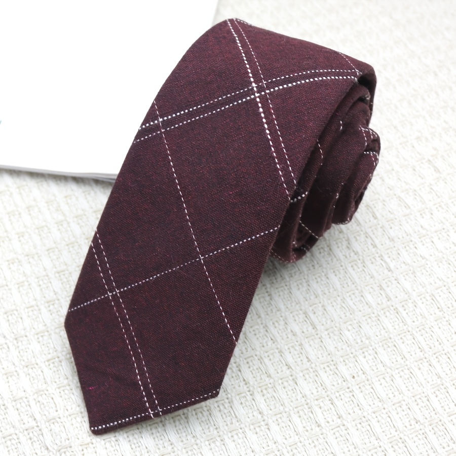 TEMU 1pc Of British White Line Plaid Handmade Men's And Women's Tie Suitable For Academy Style Daily Party Business