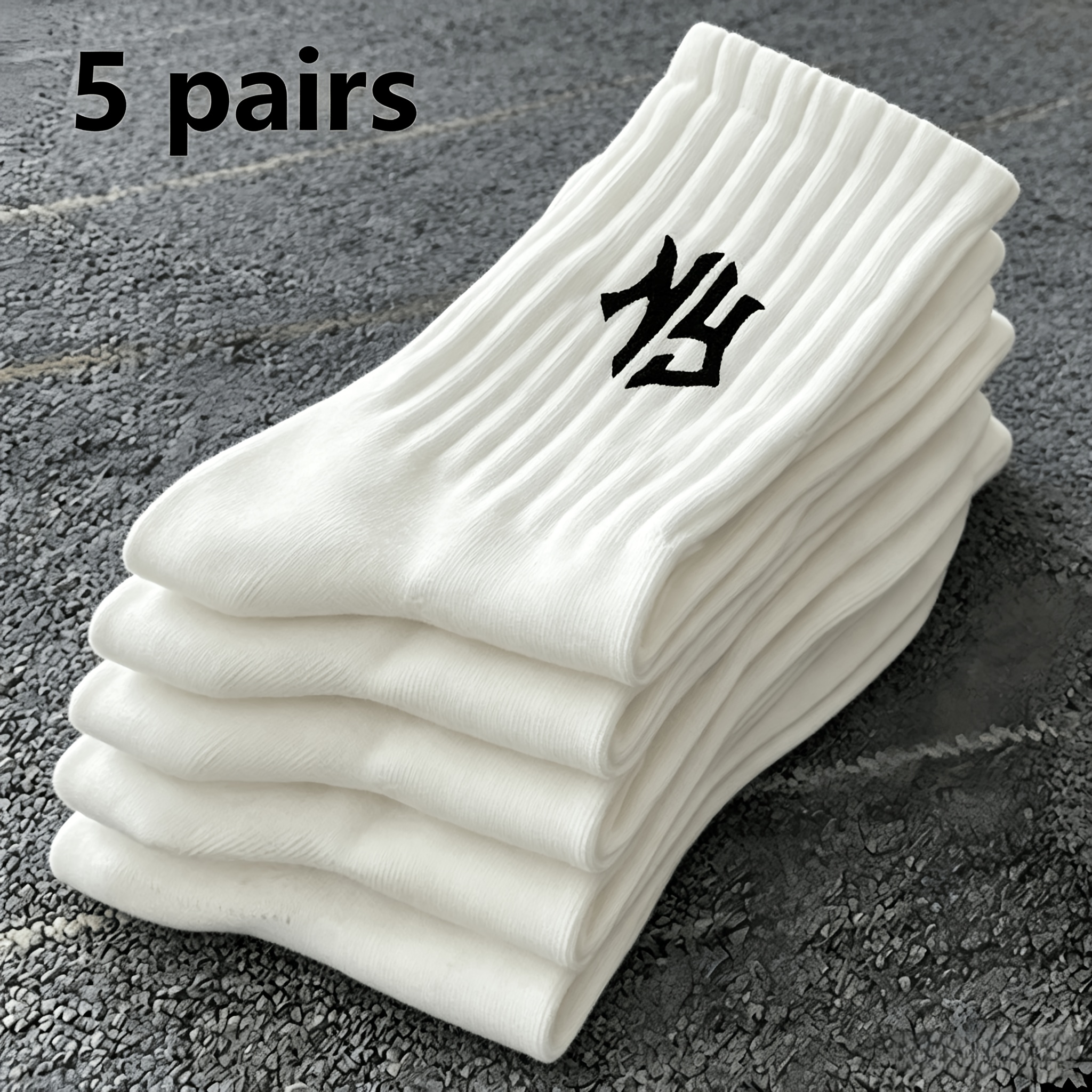 TEMU 5 pares de calcetines de media pantorrilla para parejas, - Mezcla de calcetines deportivos atléticos adecuados para gimnasio, ropa casual -