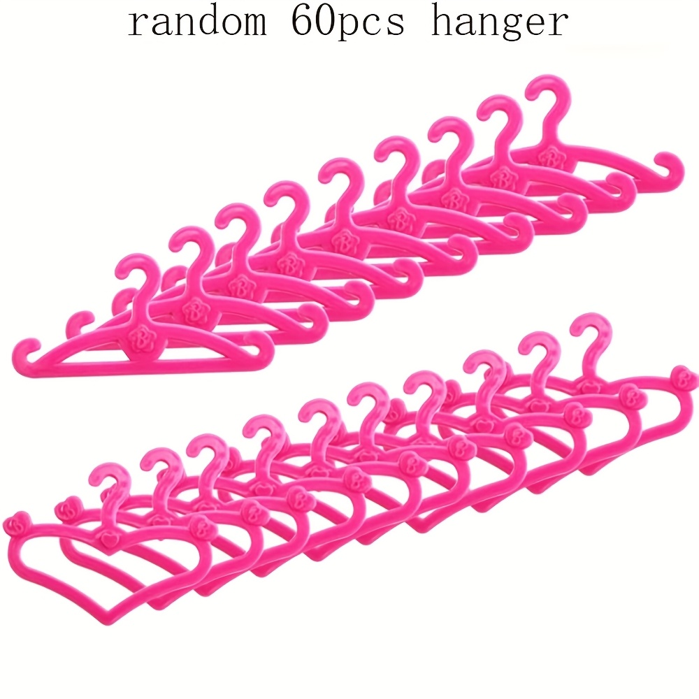 H-random 60 Pink Plastic Hangers, Suitable For 11.5-inch Dolls, Apparel, Gowns, Clothing Sets, Hanger Accessories