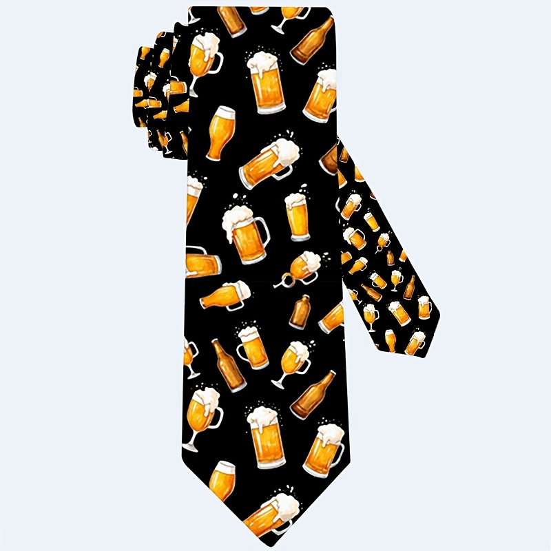TEMU 1pc Creative Beer Theme Print Necktie | Perfect For Parties, Holidays, And Casual Attire, Accessory | Stylish Tie-perfect Gift For Men, Woven,