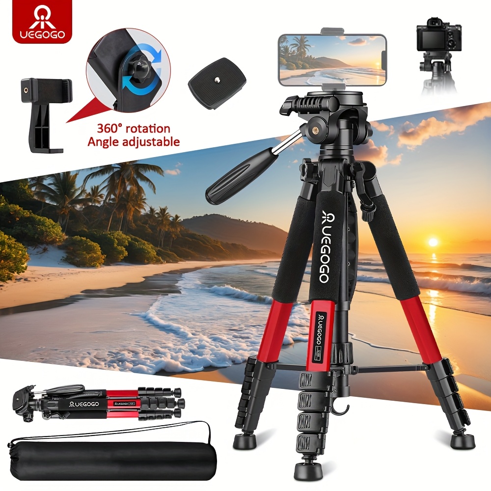 TEMU 188cm Aluminum Professional Tripod, 360 ° Ball Head For Panoramic Shooting, Adjustable Height, With Phone Holder And Handbag, Suitable For