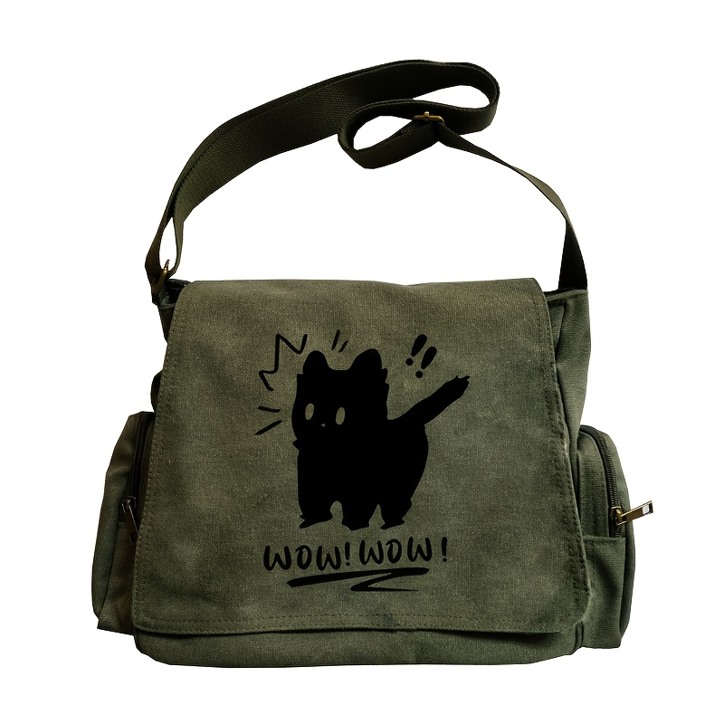 Image of Cat Print, Large Capacity Messenger Bag, Vintage Tote Crossbody Shoulder Bag, Suitable For Occasions Such As Shopping, Traveling, And Dining, Making It A Perfect Gift