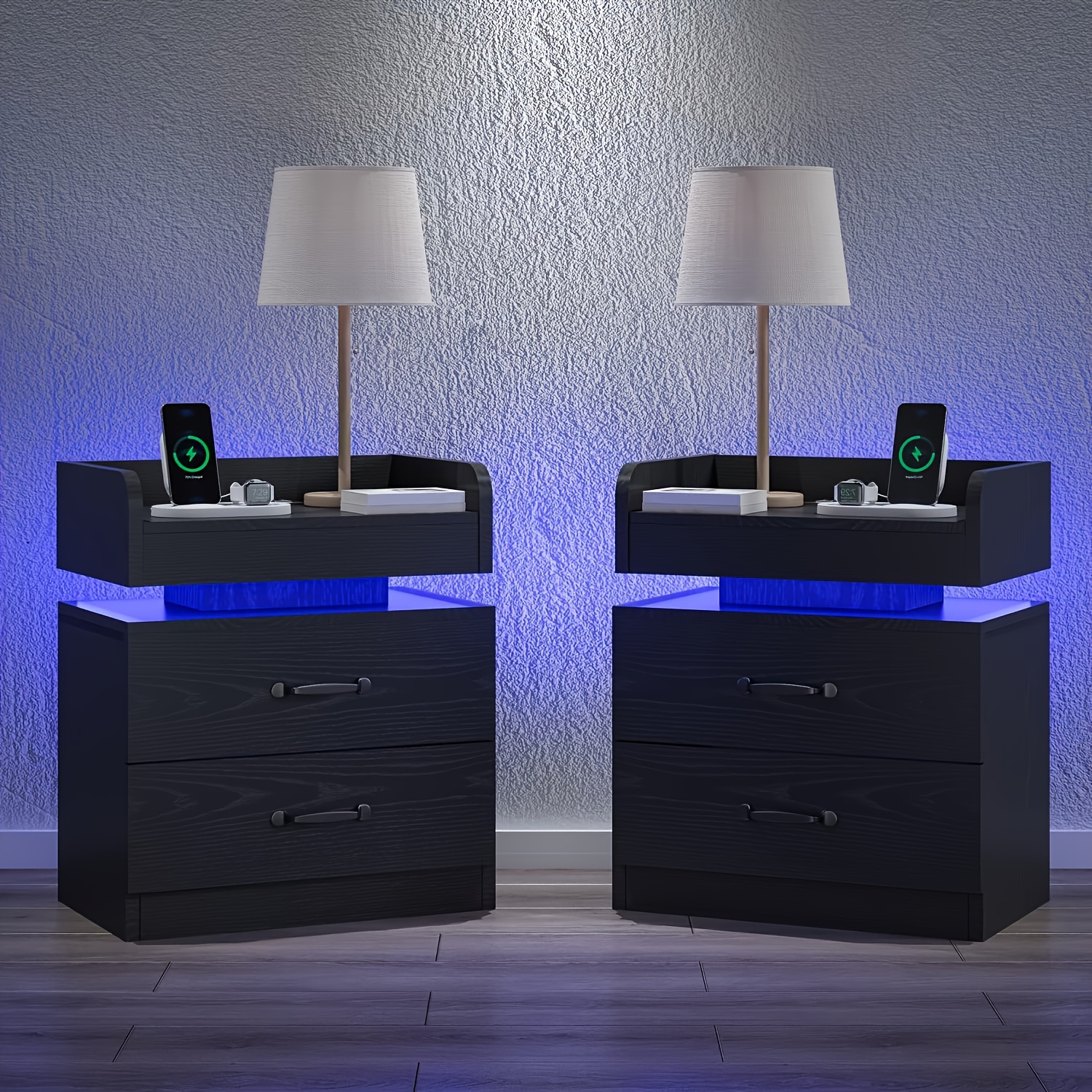 

Nightstand Charging , Stand Led Lights, Led End Table Nightstand For , Bedside 2 Drawers, Bed Side For