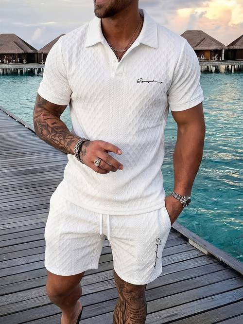 lässiges sportliches herren-kurzarmhemd shorts set für täglichen outdoor- pendelgebrauch