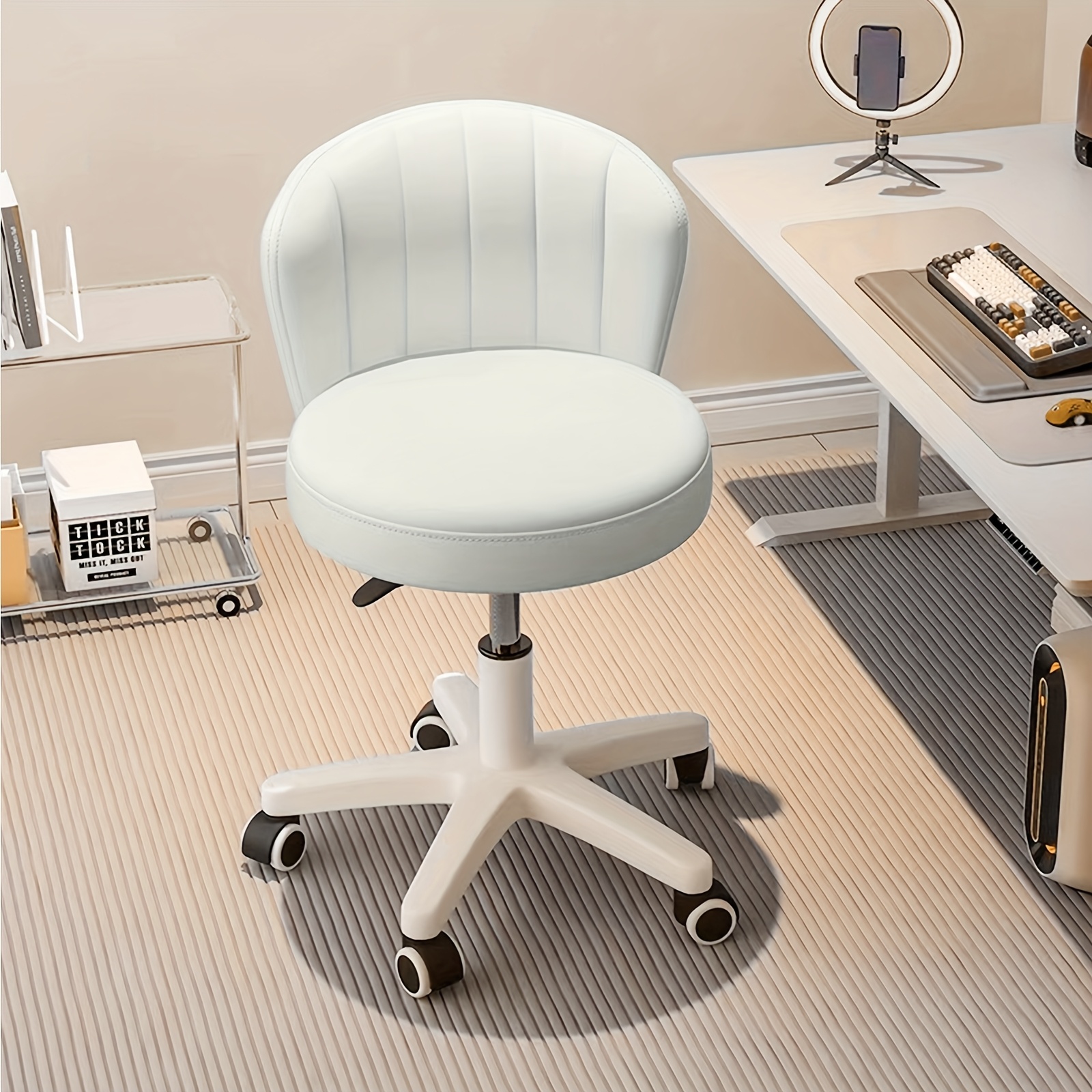 Small Office Chair Work Chair Foam Cushion Vanity Chair 5-wheel Backrest Swivel Chair Home Bedroom Living Room Computer Chair Black White Pink Gray