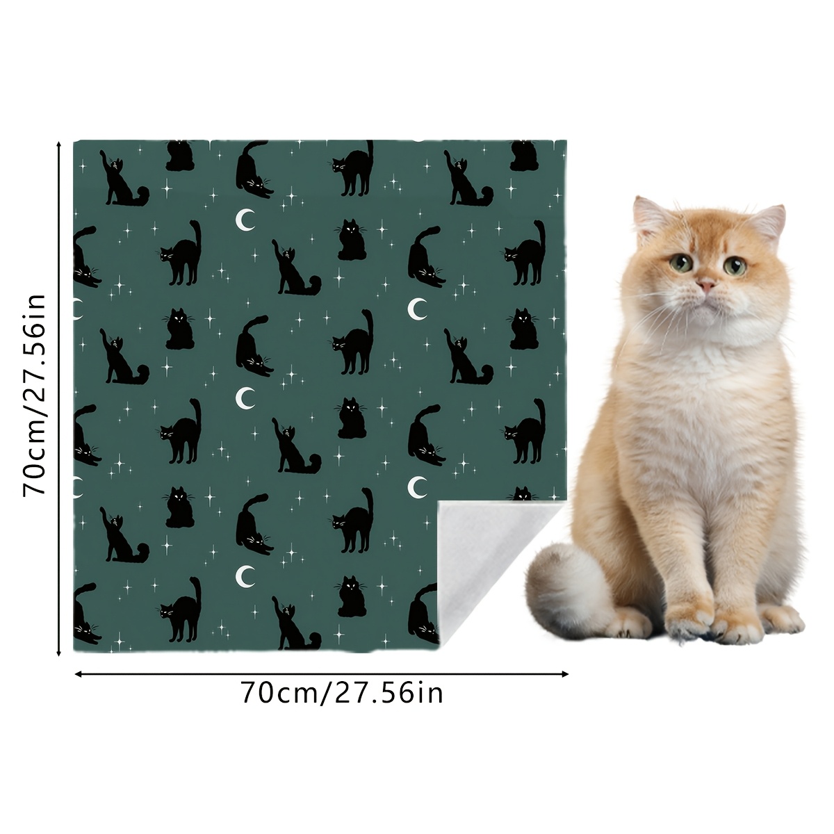 TEMU 1pc, [self-adhesive Magic Wrap Cloth] Ultra-large Anti-escape And Anti-scratch Cat Wrap Cloth Printed With Black Kitten Pattern, Washable And