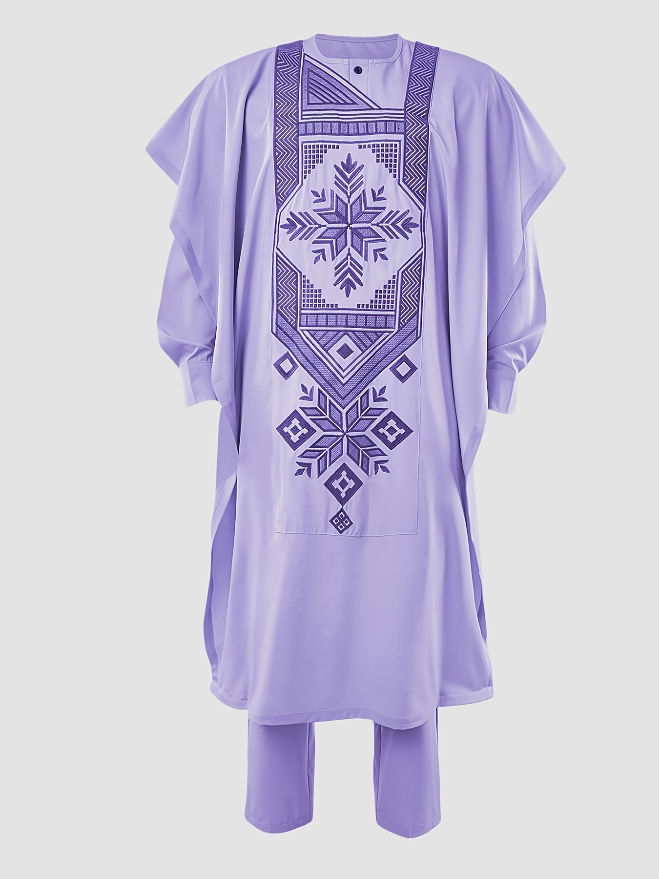 Men'S Three-Piece Agbada Set Featuring Embroidery, Pockets, And a Loose, Flowing Silhouette; Includes a Robe, Shirt, And Drawstring Elastic Waist Long Pants, Suitable for Everyday Events Like Cocktails, Weddings, Parties, Banquets, Birthdays
