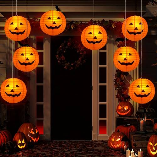 10pcs halloween pumpkin lantern courtyard decoration 20cm spider witch skull props purple bat low cost horror arrangement detachable scene arrangement horror thanksgiving scene paper lantern