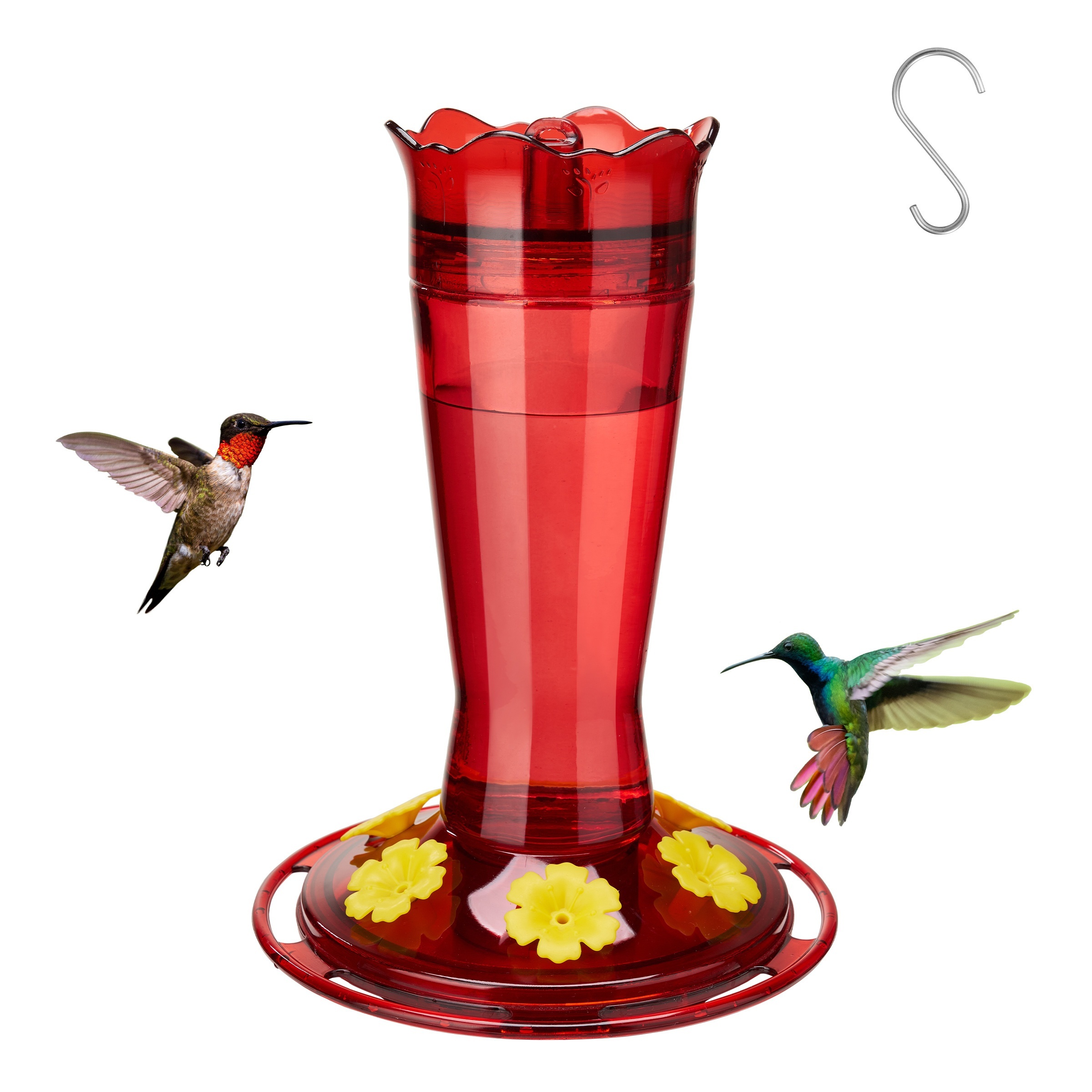 

Kingsyard Glass For Outdoors Hanging - 6 Feeding & Built-in Ant , Wild Bird Feeder For Outside Garden Yard Patio 14 Oz, Red