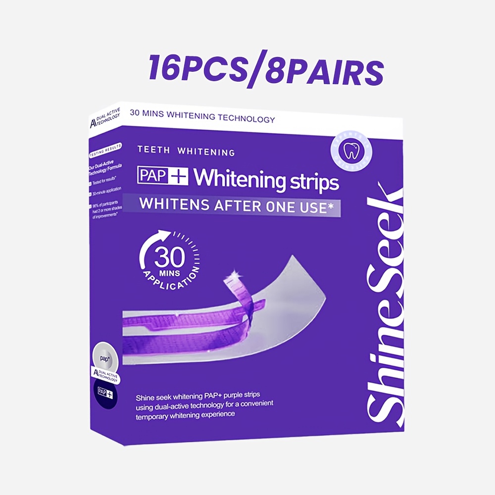 Image of 16pcs/8 Pairs All-new Formula Purple Pap And 30-minute Patches, No Hydrogen Peroxide, Gentle Teeth, Technology, Closer Fit To Teeth, Suitable For And Dates, Quick Teeth, Showcasing A Smile