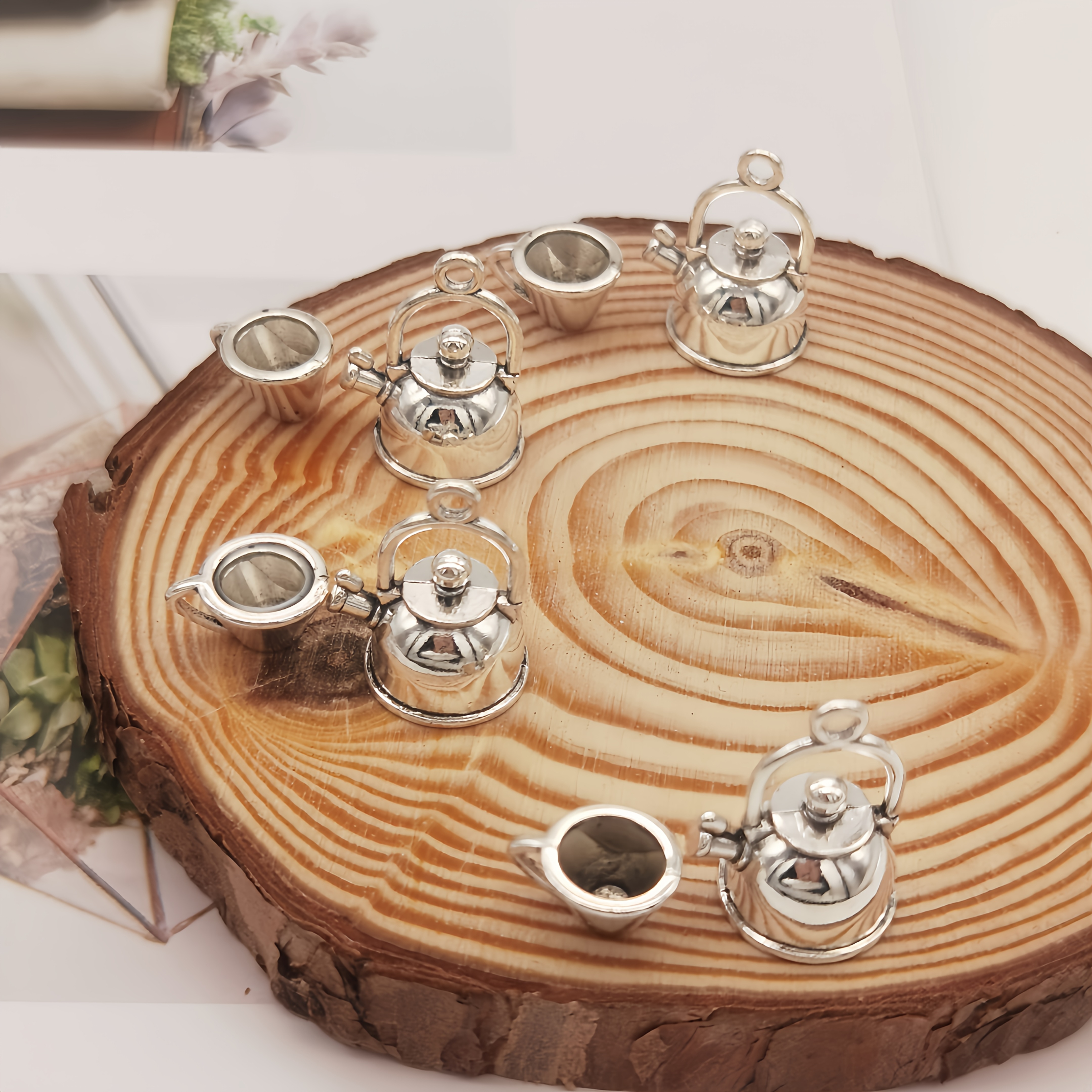 TEMU Decorate 8pcs Set Of Coffee Cups, Tea Cups, Charming Teapots, Kettle Pendants - Making Necklaces, Bracelets, Earrings, Keychains, Decor