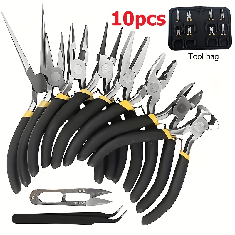 TEMU 10pcs Set Of Maintenance Tools, Including Round Nose Pliers, Toothed Needle Pliers, Pointed Nose Pliers, U-shaped Scissors, Tweezers, Nose