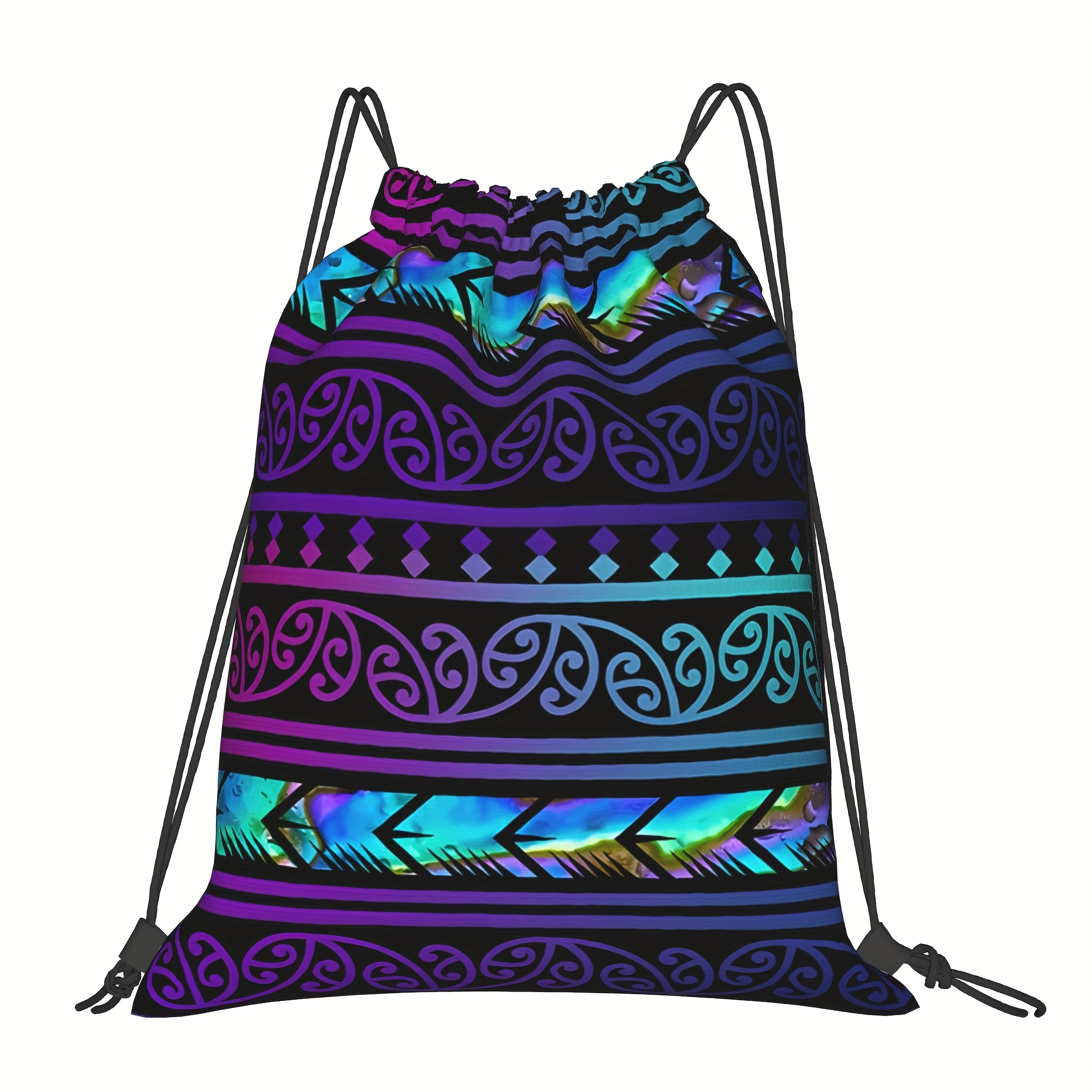 TEMU New Zealand Purple Maori Pattern Drawstring Bag