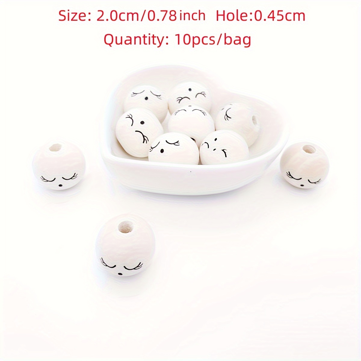 Image of 10pcs 20mm Round Smile Wood Bead For Diy