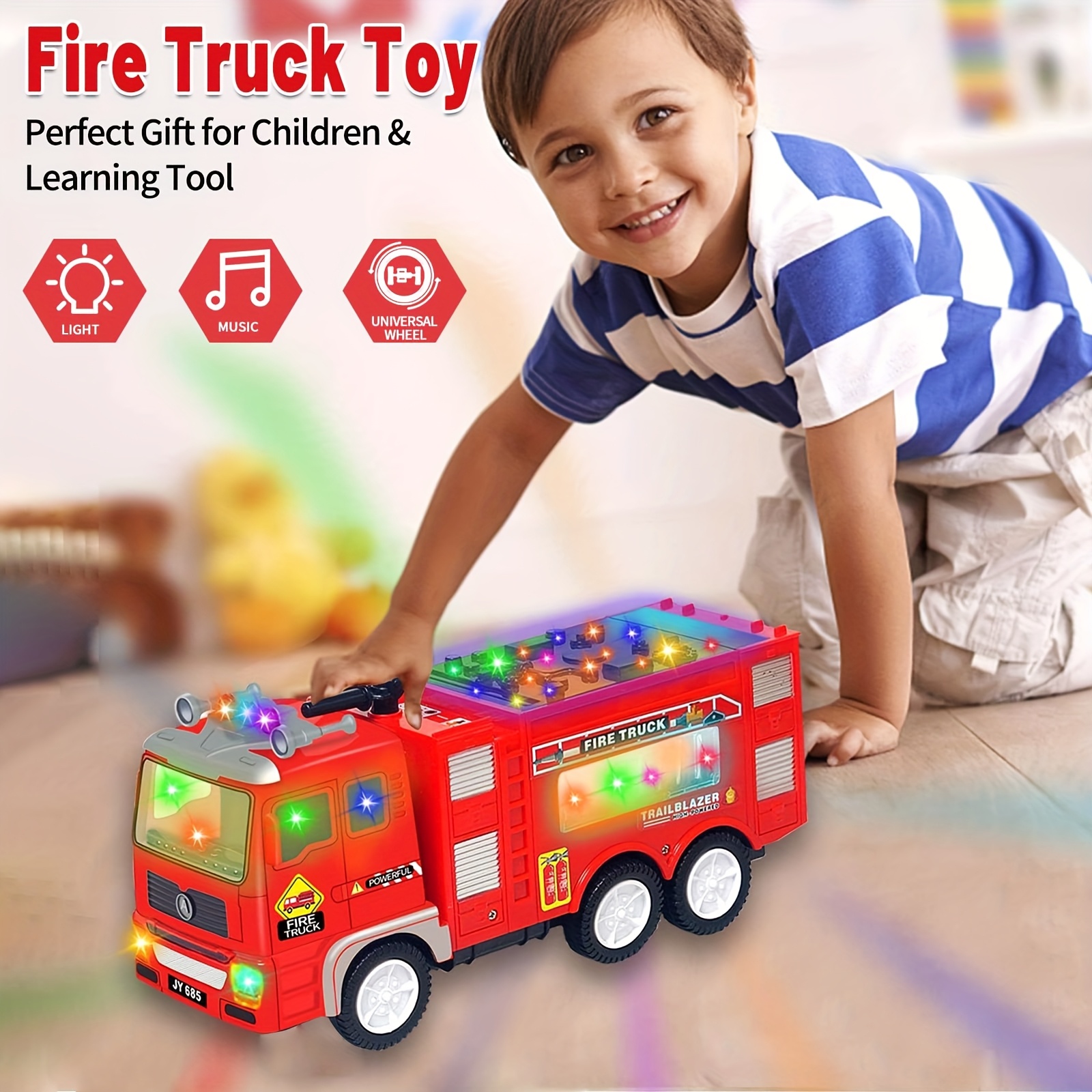 Children's Outdoor Furniture Fire Engine Model Toys With Sound 4D Light Show Universal Wheels Sliding Indoor Outdoor Toys Suitable For 3+4 5 6 7 8 Boys And Girls Birthday Gift Holiday Gift