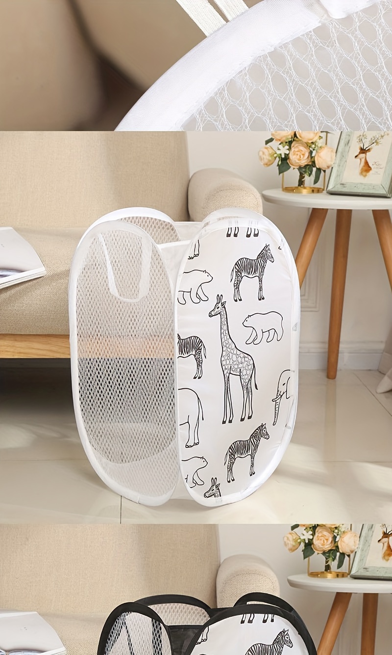 1pc cartoon themed foldable laundry hamper with handles versatile mesh storage basket for clothes toys more   bathroom bedroom living room organization laundry baskets details 4