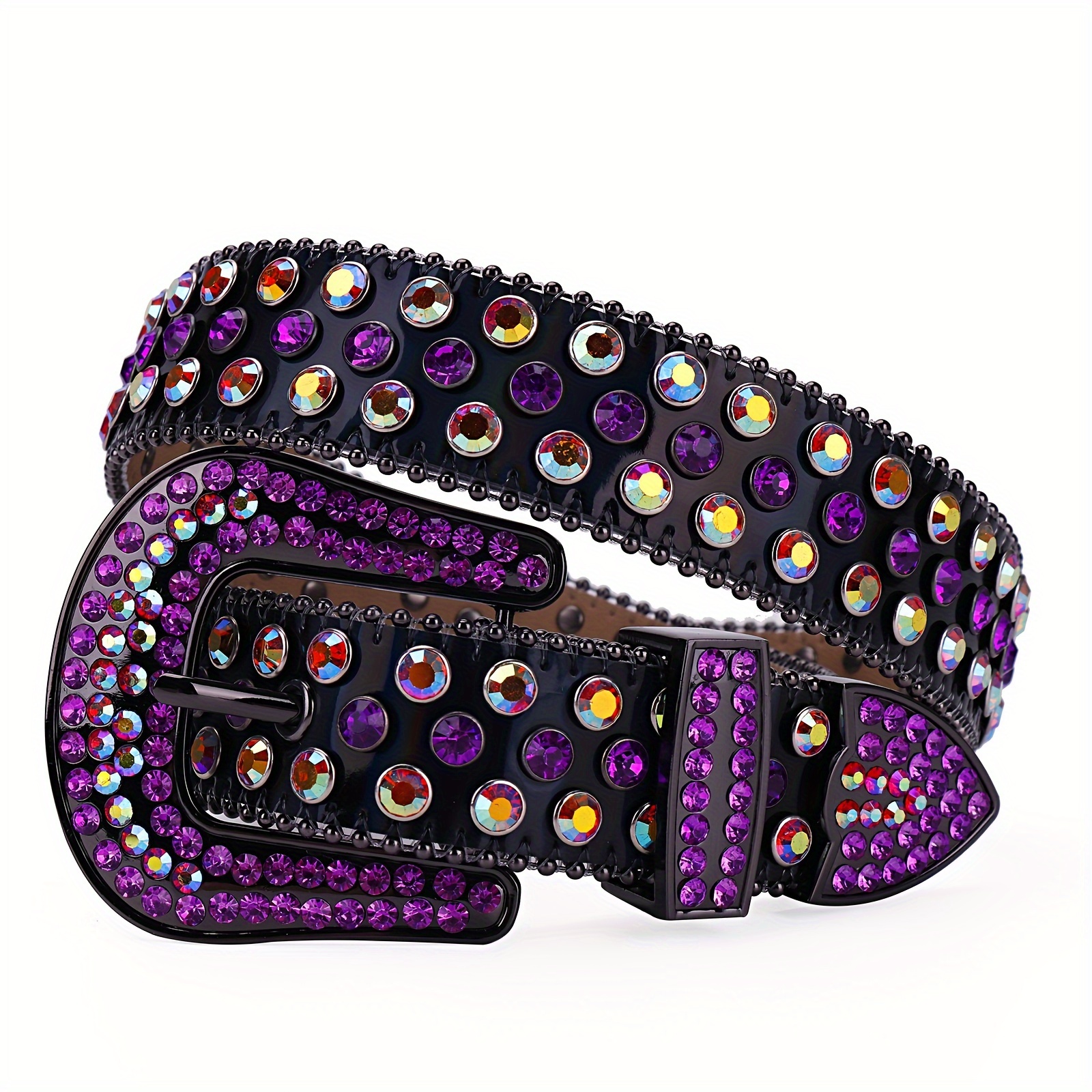 Rocker Crystal Studded Leather Belt M FCKJXSPYXSM Rivets Leather Belts Fashion Studded Rhinestone  main image 4